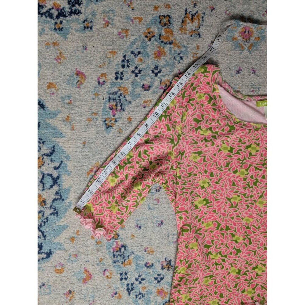 Sigrid Olsen Pink & Green Layered Mesh Lettuce Hem Floral Top - Petite L - Picture 8 of 10